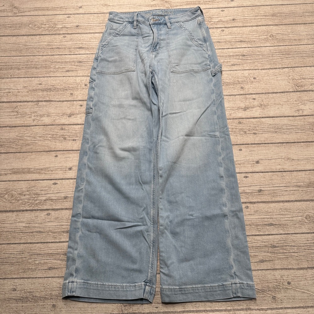 American Eagle Carpenter Jeans Womens 6 Blue Light Wash Wide Leg High Rise Baggy